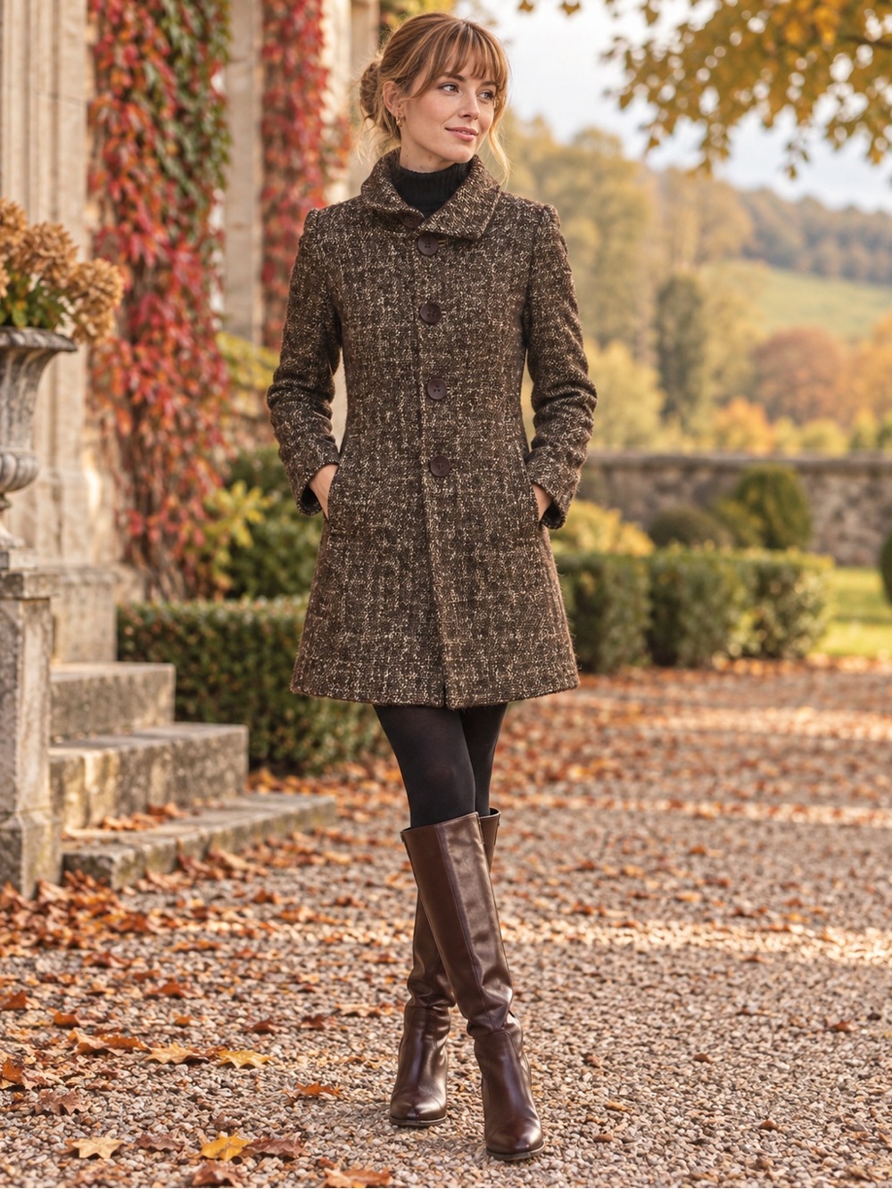 Mohair Alpaca Wool Tweed Coat Via Spiga Brown Equestrian Autumn Fall Fashion